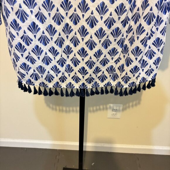 Talbots Woman Fringe Popover Printed Fans Tunic Tassel Hem Cotton - Picture 6 of 8